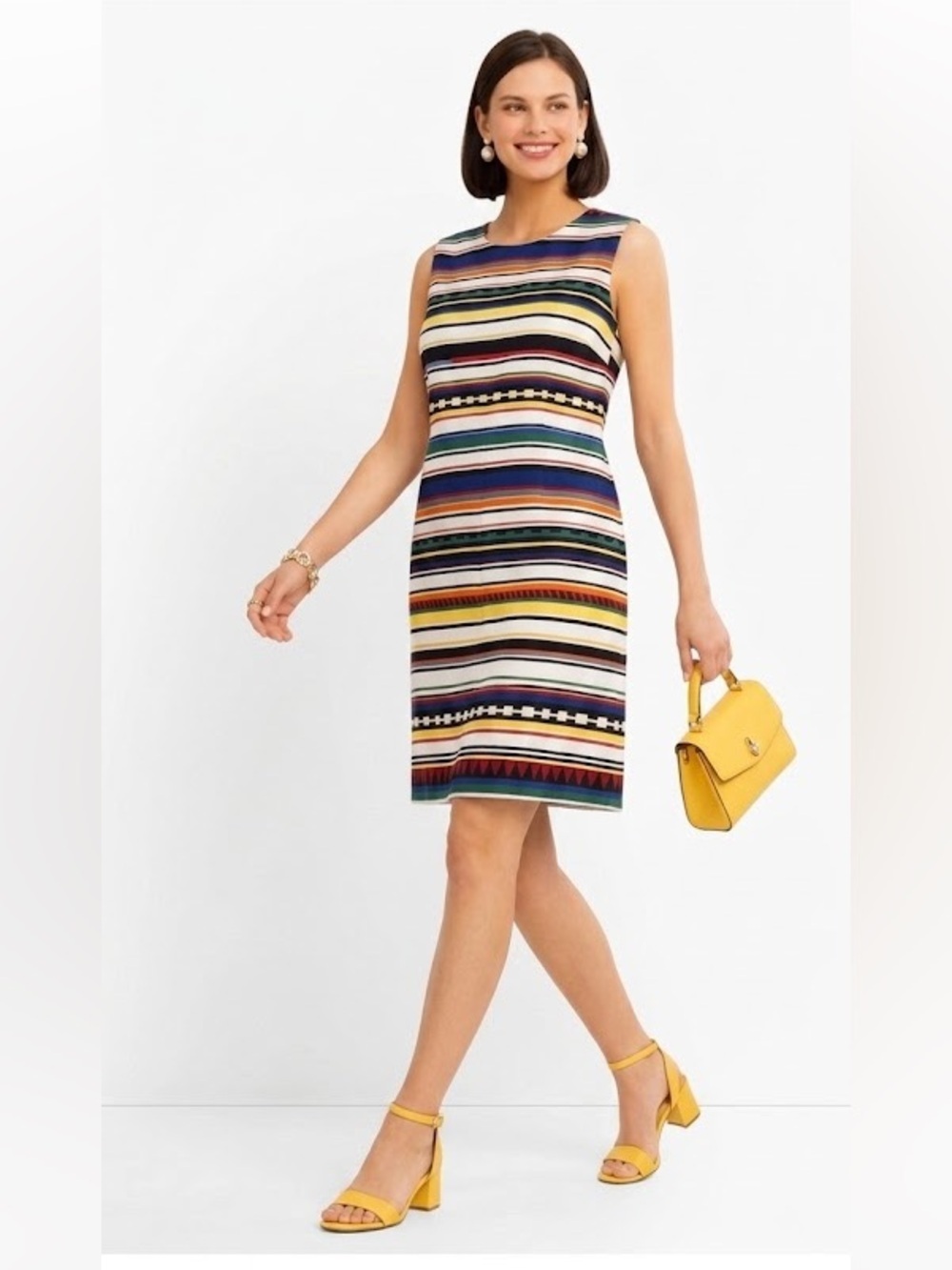 Kate Spade Multi Colour Stripes Classic Sheath Dress Cotton Size 14